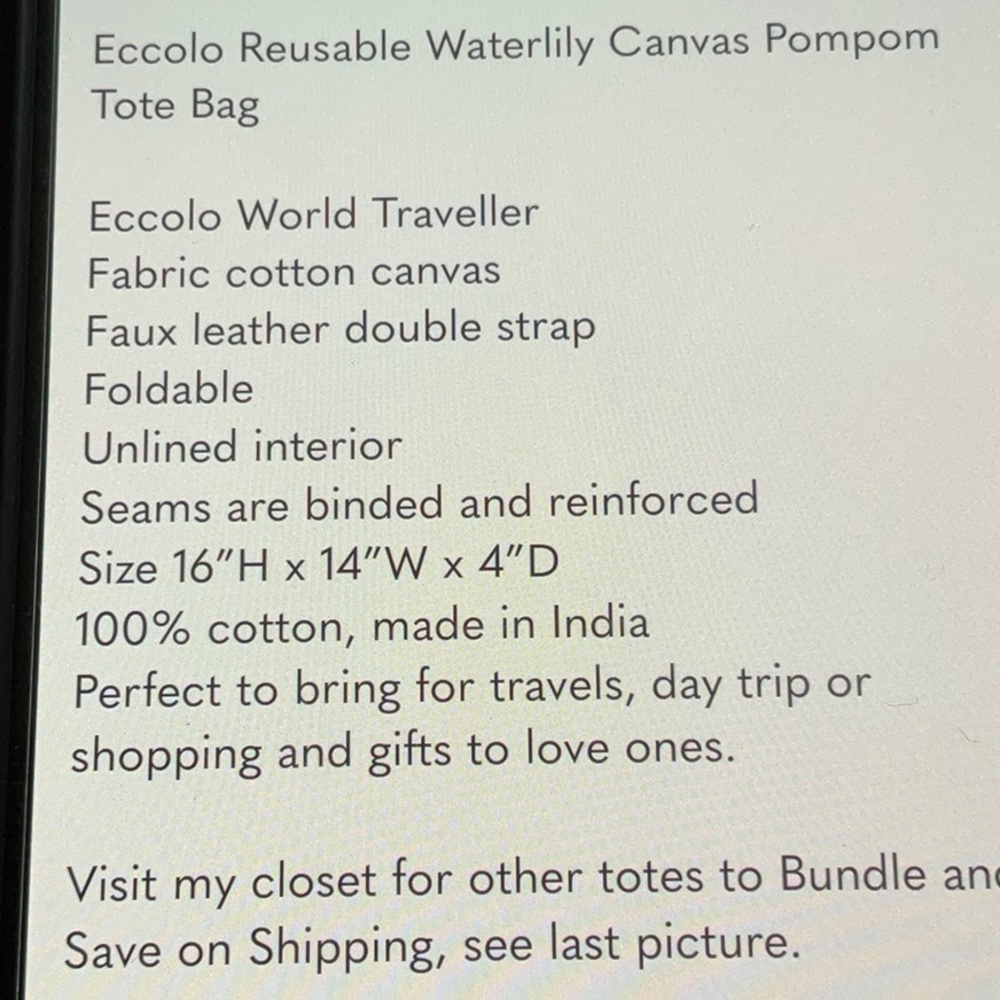 Eccolo Reusable Waterlily Canvas Pom Pom Bag - Picture 8 of 8